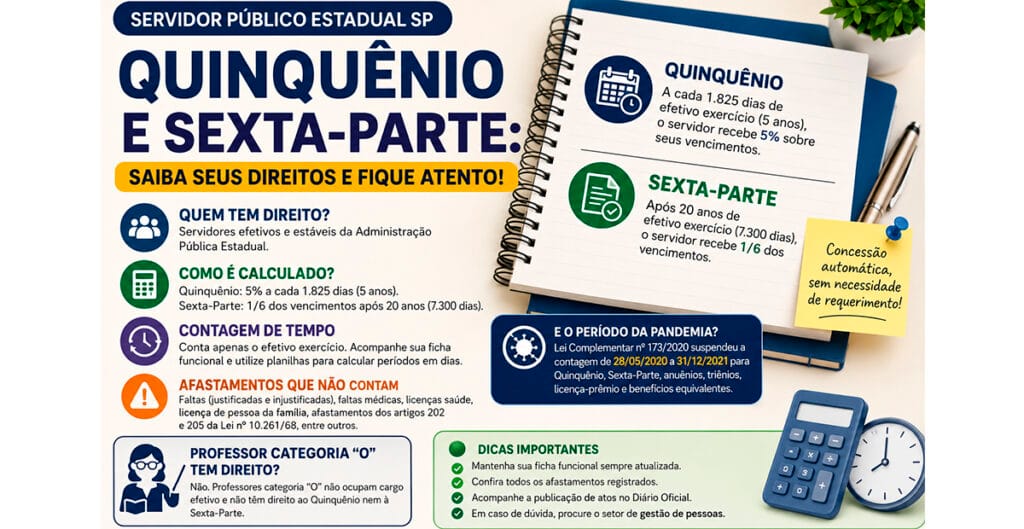 Conheça o benefício do Quinquênio e Sexta-parte