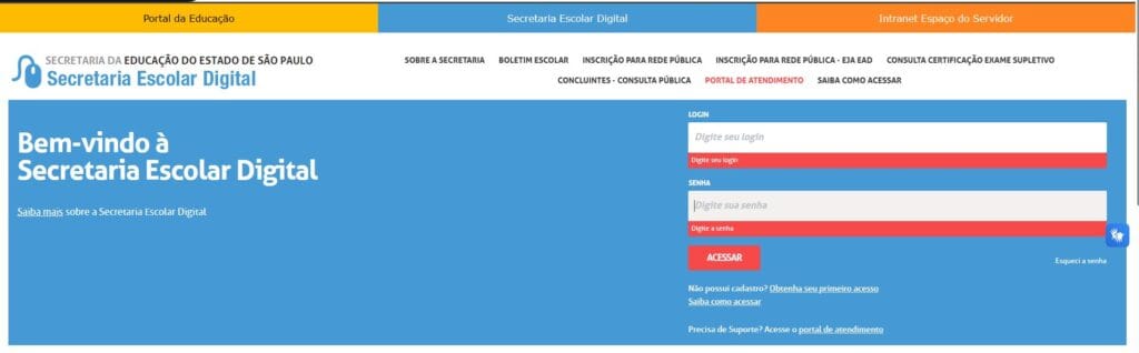 SED - Secretaria Escolar Digital - acessar para demonstrar a intenção no Almoço nas Férias escolares