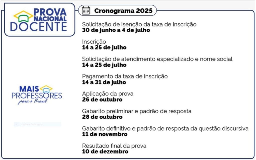 Cronograma da Prova nacional Docente