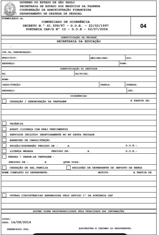 Formulário para Pagamento - SEDUC-SP