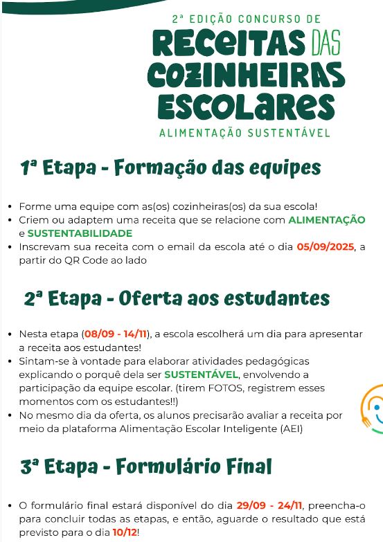 Etapas do concurso das Receitas das Cozinheiras Escolares 2 Edição