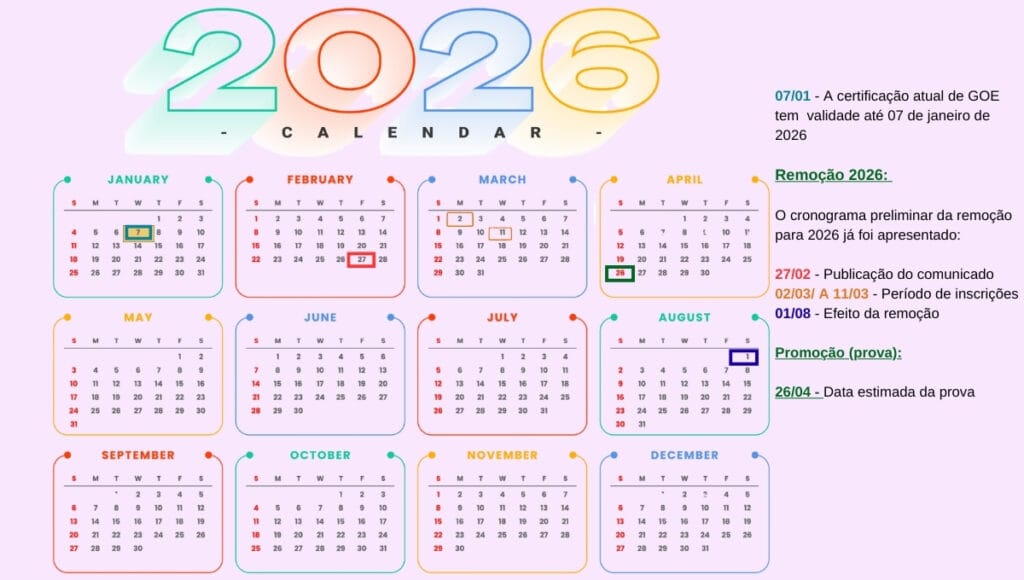 Calendário para o QAE 2026. Nova carreira QAE, remoção e promoção