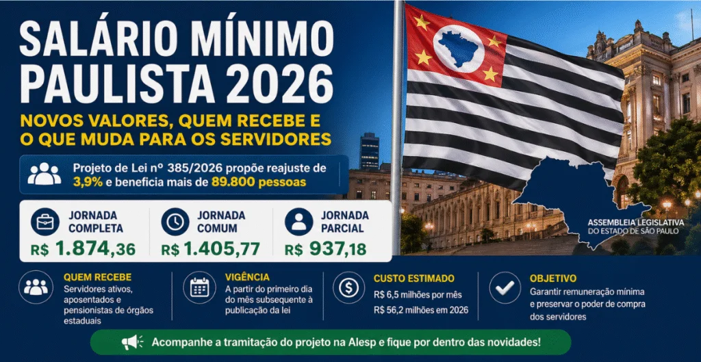 Novo salário mínimo paulista 2026