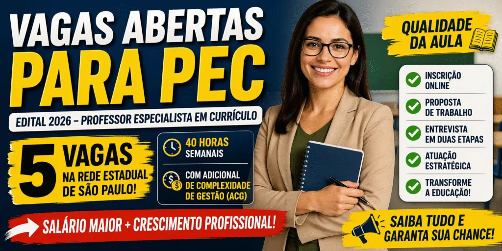 Vagas abertas para PEC - SEDUC-SP